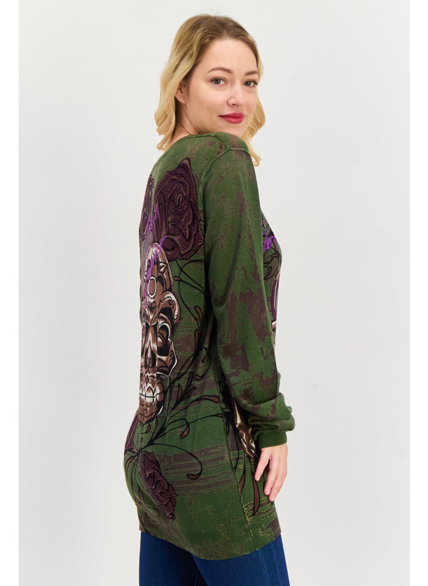 CHRISTIAN AUDIGIER Women V-Neck Embellished Sweater, Green  - Image 2