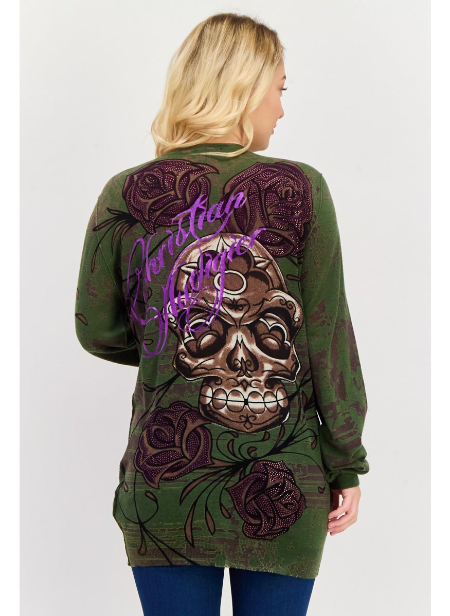 CHRISTIAN AUDIGIER Women V-Neck Embellished Sweater, Green  - Image 3