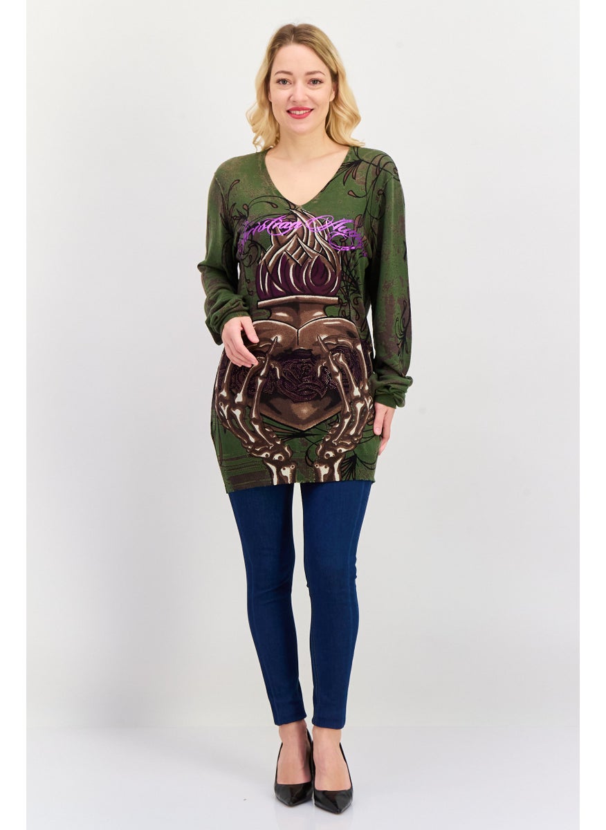 CHRISTIAN AUDIGIER Women V-Neck Embellished Sweater, Green  - Image 4