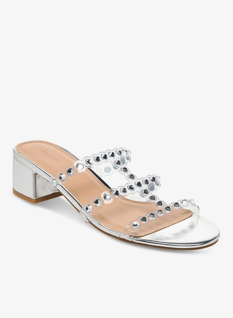 سيليست صنادل نسائية سهلة الارتداء بكعب عريض مزخرف