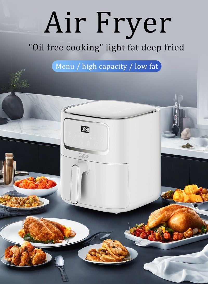 EqiEch Air Fryer 10 Liter 1500 W ,Digital Touch Panel LCD Display Smart Air Fryer with 6  Presets Timer Automatic Power-Off Function and Non-Stick Dishwasher-Safe Parts, White - Image 2