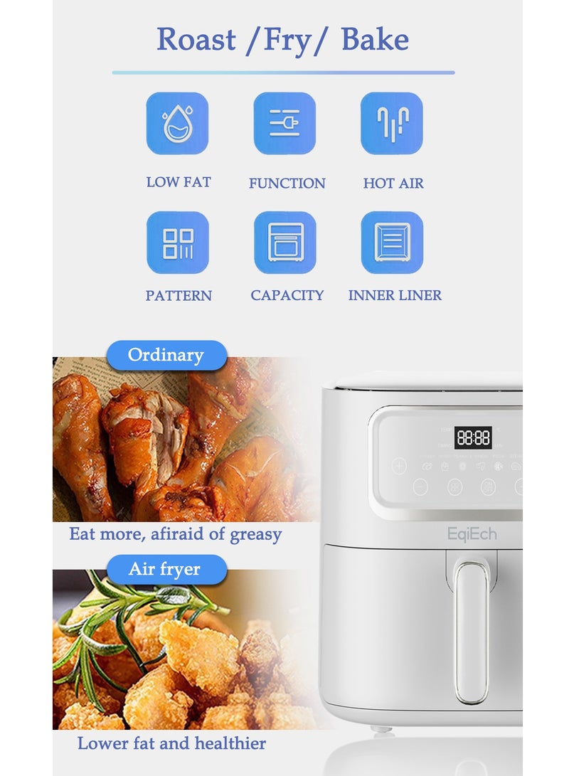 EqiEch Air Fryer 10 Liter 1500 W ,Digital Touch Panel LCD Display Smart Air Fryer with 6  Presets Timer Automatic Power-Off Function and Non-Stick Dishwasher-Safe Parts, White - Image 3