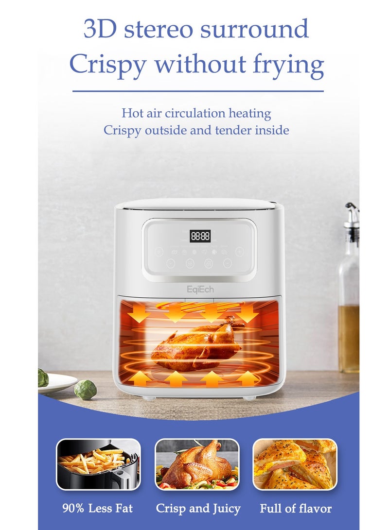 EqiEch Air Fryer 10 Liter 1500 W ,Digital Touch Panel LCD Display Smart Air Fryer with 6  Presets Timer Automatic Power-Off Function and Non-Stick Dishwasher-Safe Parts, White - Image 4