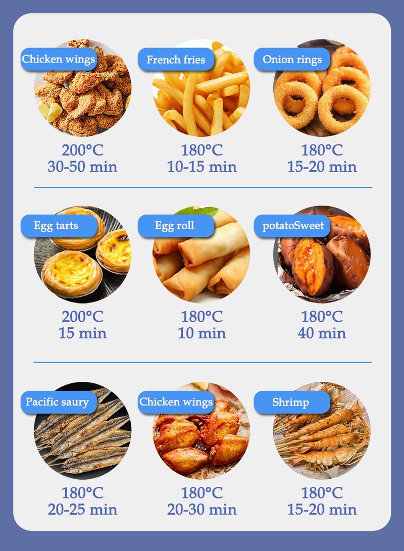 EqiEch Air Fryer 10 Liter 1500 W ,Digital Touch Panel LCD Display Smart Air Fryer with 6  Presets Timer Automatic Power-Off Function and Non-Stick Dishwasher-Safe Parts, White - Image 5