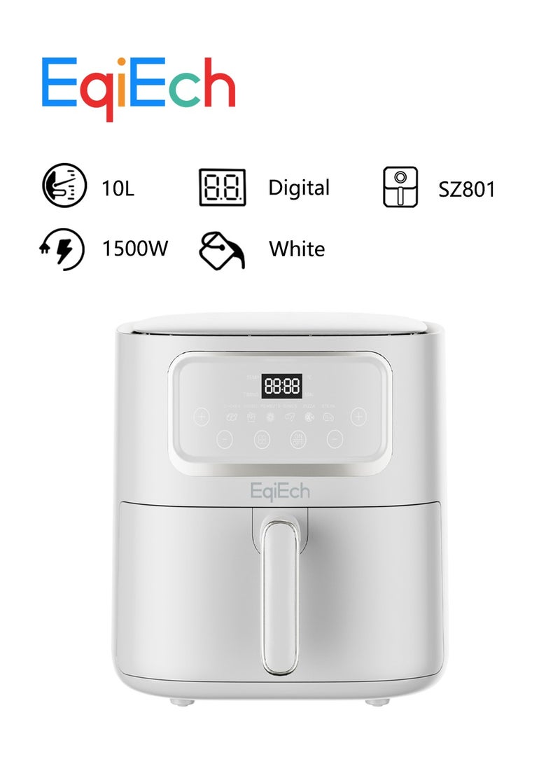 EqiEch Air Fryer 10 Liter 1500 W ,Digital Touch Panel LCD Display Smart Air Fryer with 6  Presets Timer Automatic Power-Off Function and Non-Stick Dishwasher-Safe Parts, White - Image 1