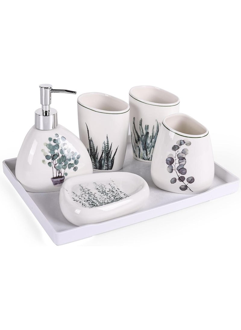 Bathroom Accessories Set,Modern Countertop Bathroom Decor,Luxury 6 Piece Bathroom Accessory Set,Complete with Soap Dispenser,Toothbrush Holder,Tumbler,Tray - Image 1