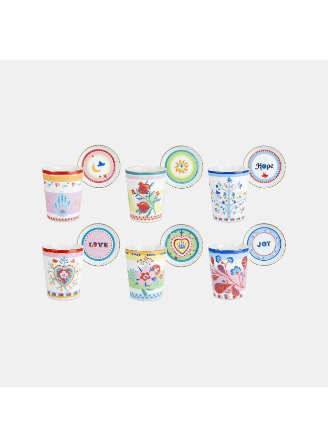 Baci milano Set of 6 Porcelain Cups with Lids and Saucers – Mamma Mia Collection, Tea and Coffee Cups, Elegant Tableware, Home, Gift, Italian Design by Baci Milano