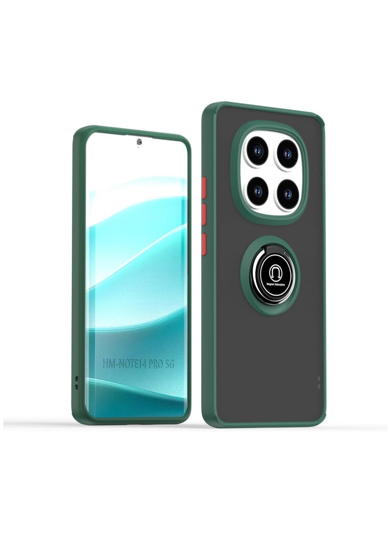 Xiaomi Redmi Note 14 Pro Plus Case Camera Protection Thin Translucent Shockproof Matte Back Cover with 360 rotational Car Mount Magnetic Ring Holder Case For Redmi Note 14 Pro+ 5G Green