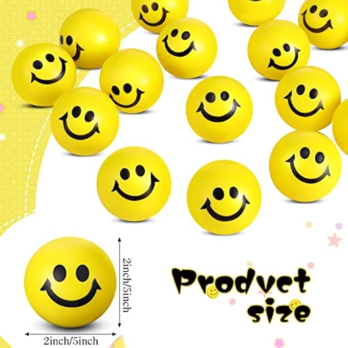 Vinsot 100 Pcs Smile Face Stress Balls Bulk 2 Inch Funny Face Stress Relief Balls Mini Foam Smile Face Toys for Finger Exercise, School Prizes, Party Bag Fillers (Yellow) - Image 2