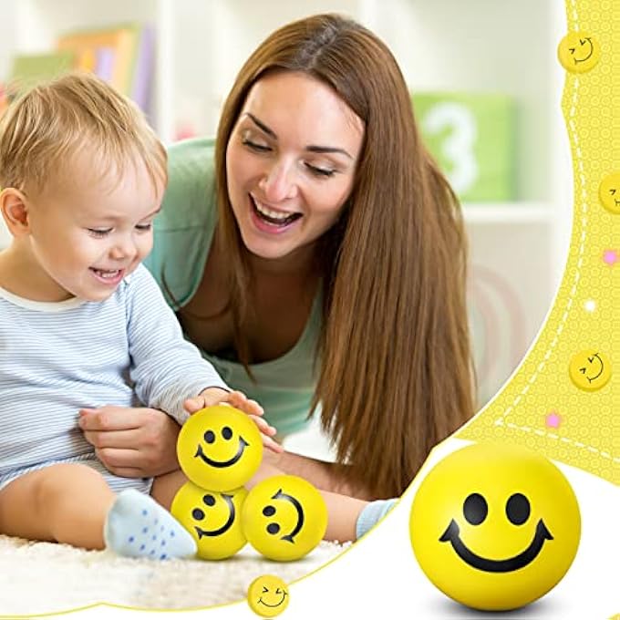 Vinsot 100 Pcs Smile Face Stress Balls Bulk 2 Inch Funny Face Stress Relief Balls Mini Foam Smile Face Toys for Finger Exercise, School Prizes, Party Bag Fillers (Yellow) - Image 4