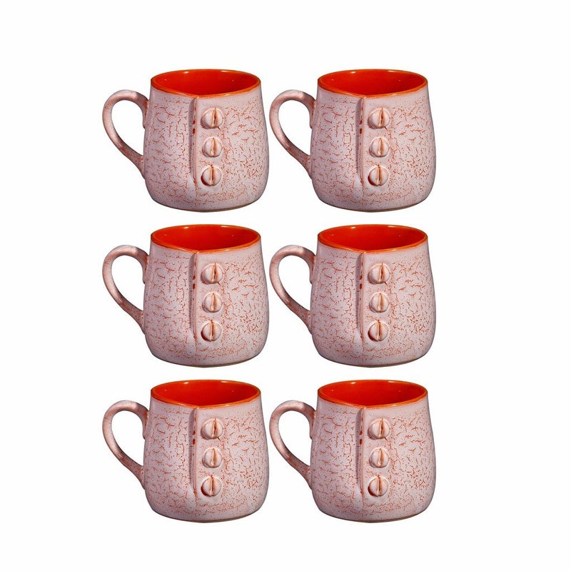Caffeine Ceramic Handmade Matte Pink Orange Crackle Buttoned Tea Cups Set of 6 pcs - Image 2