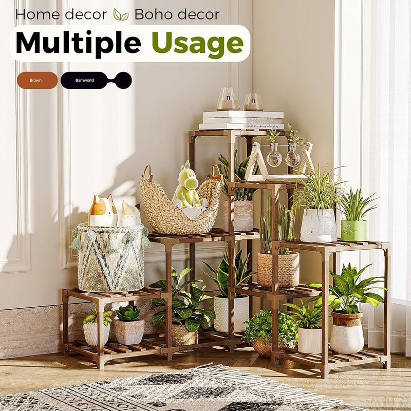 Bamworld Plant Stand Indoor Corner Plant Shelf Outdoor for Multiple Plants Wood Flower Stand Ladder Plant Table for Plant Pots for Window Garden Balcony Living Room - Image 3