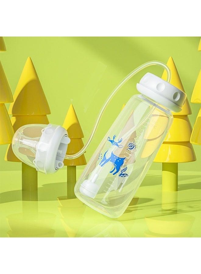Oasis Hands Free Baby Feeding Bottle with Long Straw Connector Anti Bloating Gas Prevention PP Milk Bottle for Toddlers Infant 240ml - Blue - Image 2