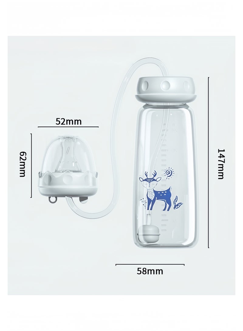 Oasis Hands Free Baby Feeding Bottle with Long Straw Connector Anti Bloating Gas Prevention PP Milk Bottle for Toddlers Infant 240ml - Blue - Image 3