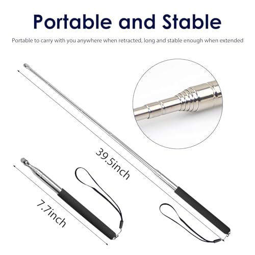 lyforx Retractable Teacher Pointer 𝟑𝟗.𝟓'', Pointer Stick with 𝗦𝘁𝘆𝗹𝘂𝘀 Smooth Sensitive Tablet Pen Stylus Pen, Teacher Coach Presenter Pointer with Lanyard Black - Image 2