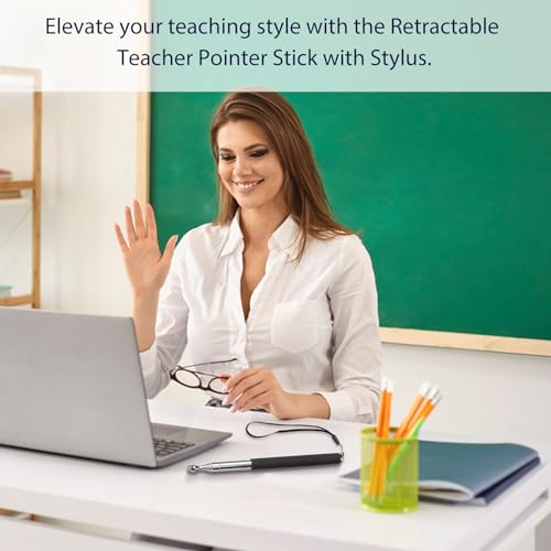 lyforx Retractable Teacher Pointer 𝟑𝟗.𝟓'', Pointer Stick with 𝗦𝘁𝘆𝗹𝘂𝘀 Smooth Sensitive Tablet Pen Stylus Pen, Teacher Coach Presenter Pointer with Lanyard Black - Image 5