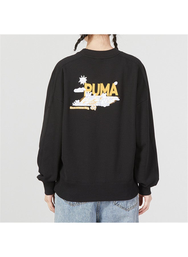 PUMA هودي نسائي بقلنسوة كبيرة مطبوعة موضة ربيع/خريف من القطن الخالص مقاوم للرياح بياقة دائرية محبوك - Image 5