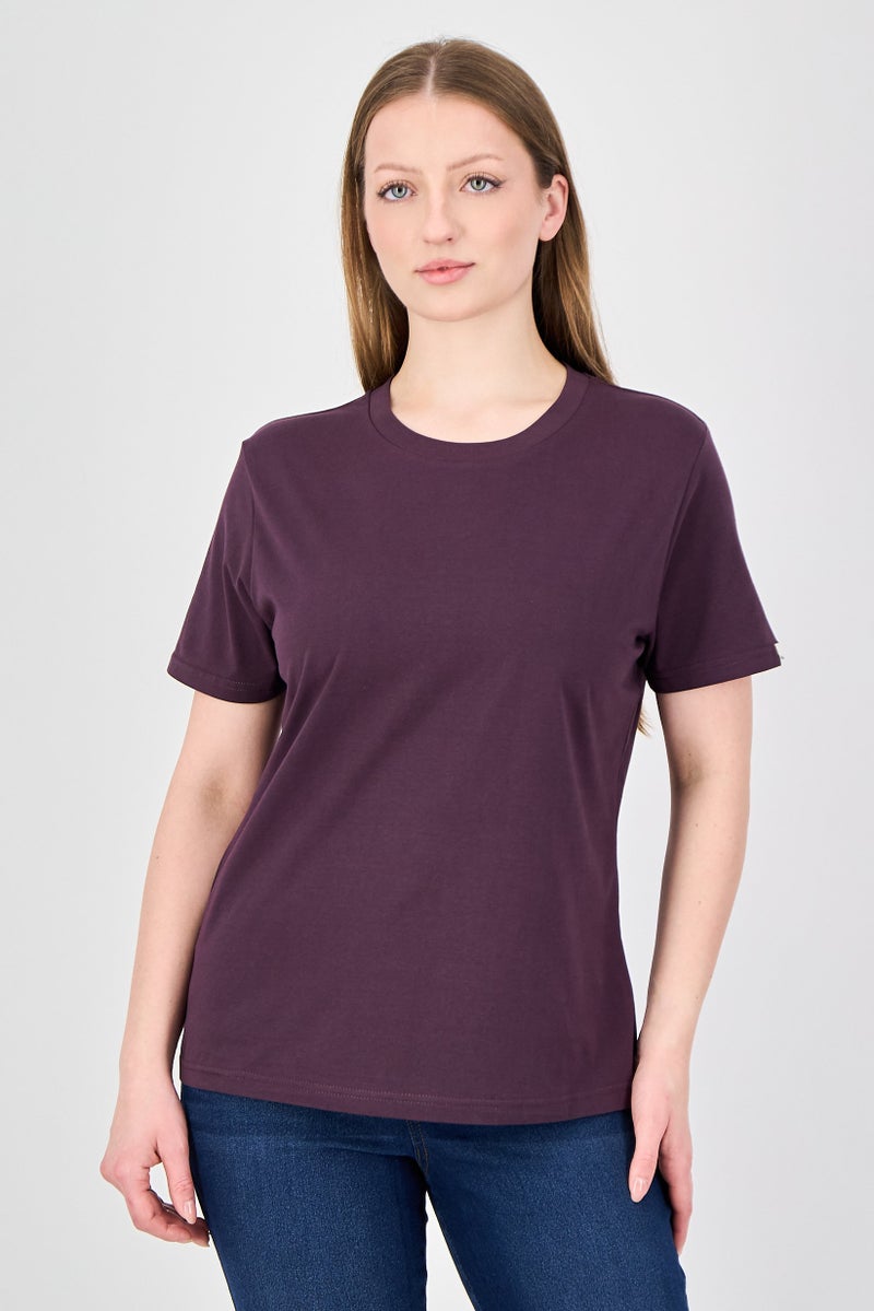Fudo Comforts by Fudo Women Crew Neck Plain Short Sleeve T-Shirt, Plum - Image 1