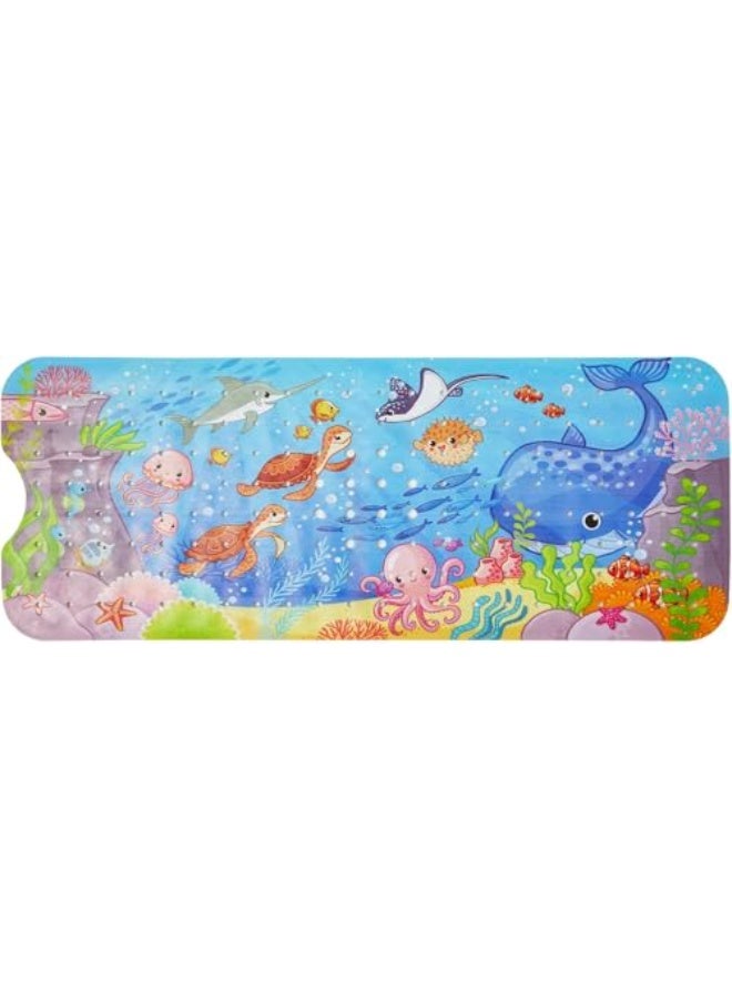 Bathtub Mat for Kids, Non Slip Cartoon Bath Mat with Suction Cup and Drain Hole, Extra-Long 40 X 16 Inch Bath Tub and Shower Mat for Baby Toddlers, Machine Washable, Blue - Image 1