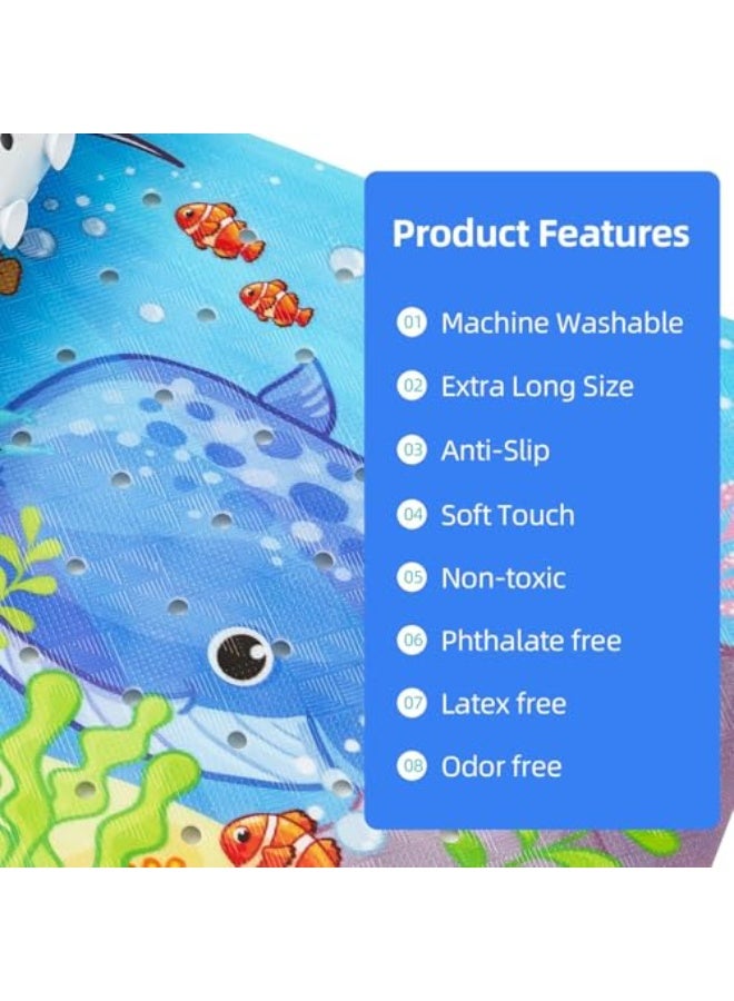Bathtub Mat for Kids, Non Slip Cartoon Bath Mat with Suction Cup and Drain Hole, Extra-Long 40 X 16 Inch Bath Tub and Shower Mat for Baby Toddlers, Machine Washable, Blue - Image 3