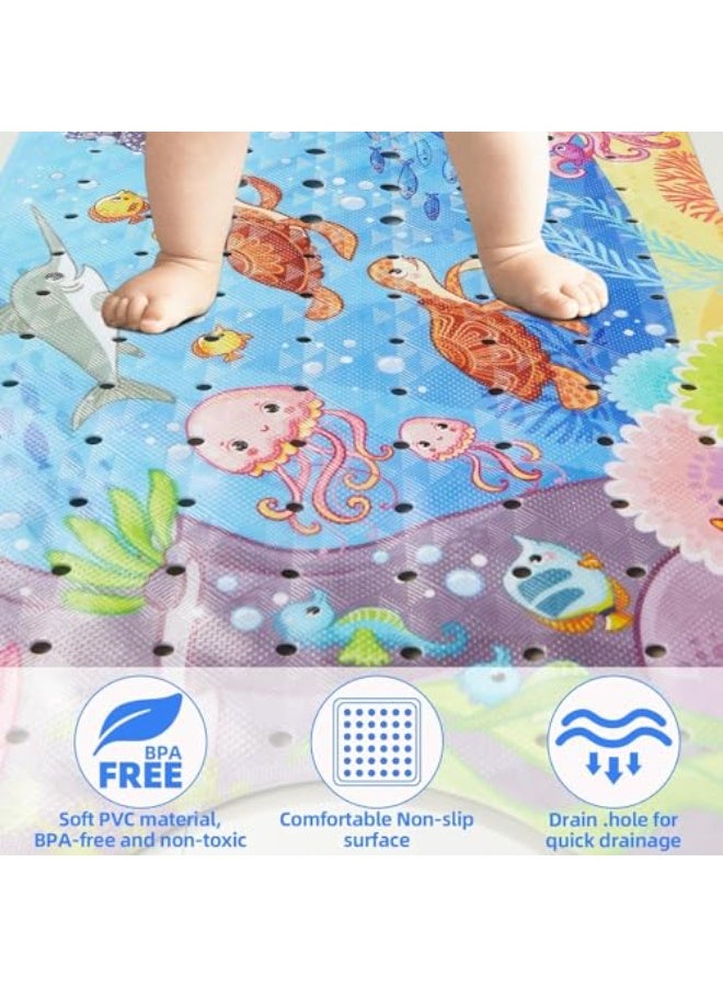 Bathtub Mat for Kids, Non Slip Cartoon Bath Mat with Suction Cup and Drain Hole, Extra-Long 40 X 16 Inch Bath Tub and Shower Mat for Baby Toddlers, Machine Washable, Blue - Image 5
