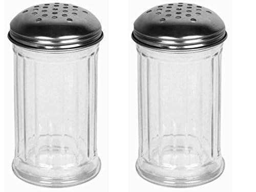 Great Credentials© Set of 2 Multi-Purpose Spice Seasoning Grated Cheese Shaker Retro Dispenser, Glass Jar, Perforated Stainless Steel Lid 12 OZ Each (Perforated Lid) - Image 1