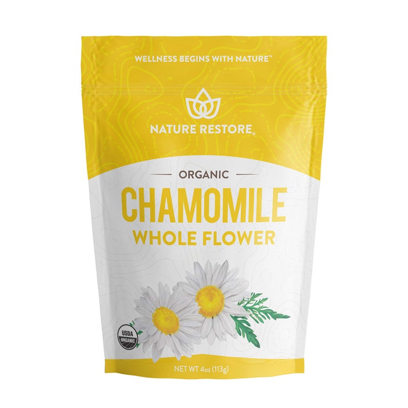 Nature Restore Organic Chamomile Whole Flower, Loose Leaf, Tea Leaves, 4oz (Packaging may vary) - Image 1