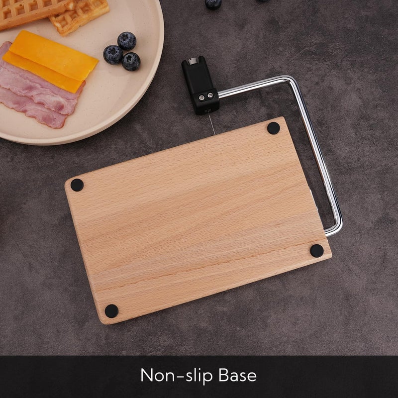 KITCHENDAO Replaceable Wire Cheese Slicer with Board, Tightness Adjustable Cheese Slicer, Beech Wood Cheese Cutter for Block Cheese, Easy to Replace, with 2 Extra Upgrade Strong Wires - Image 4