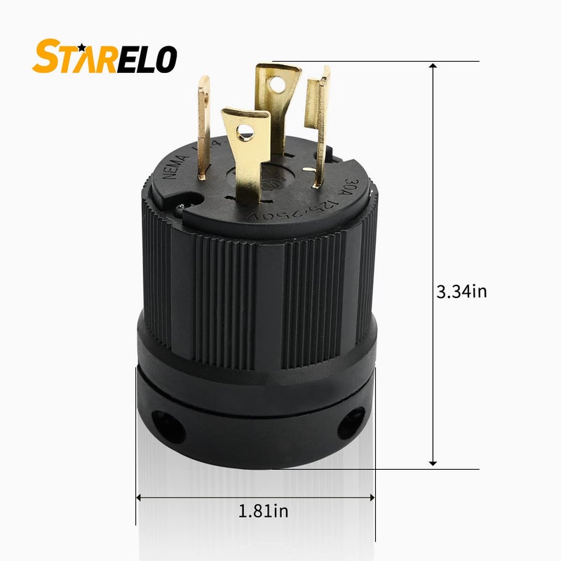STARELO Locking NEMA L14-30P Generator Extension Cord End Male Plug 30A 125/250V 3 Pole 4 Wire Grounding Electrical Replacement Industrial Grade UL Listed - Image 4
