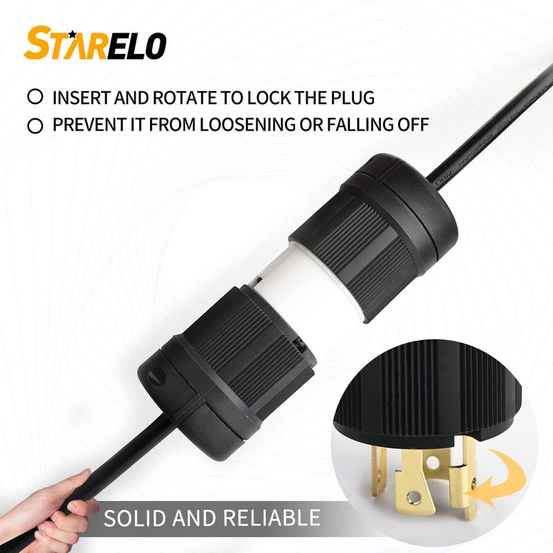 STARELO Locking NEMA L14-30P Generator Extension Cord End Male Plug 30A 125/250V 3 Pole 4 Wire Grounding Electrical Replacement Industrial Grade UL Listed - Image 5