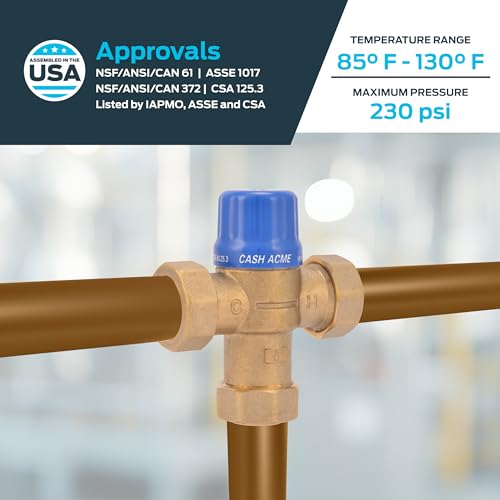Cash Acme 1/2 Inch HG110 Crimp Thermostatic Mixing Valve with Barb Connections and Integral Checks, Brass Plumbing Fitting, 24506 - Image 4