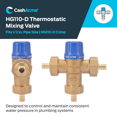 Cash Acme 1/2 Inch HG110 Crimp Thermostatic Mixing Valve with Barb Connections and Integral Checks, Brass Plumbing Fitting, 24506 - Image 2