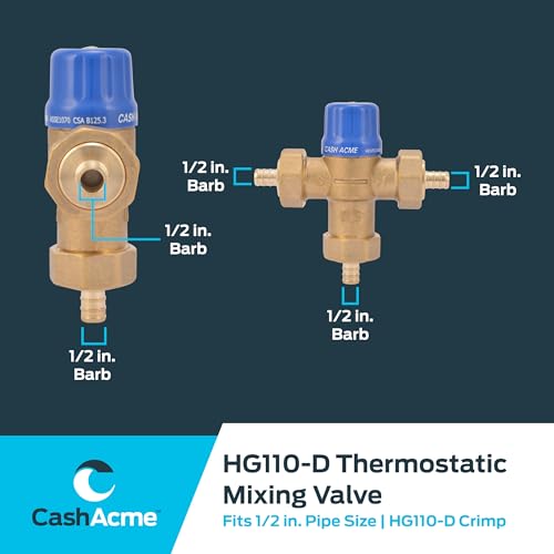 Cash Acme 1/2 Inch HG110 Crimp Thermostatic Mixing Valve with Barb Connections and Integral Checks, Brass Plumbing Fitting, 24506 - Image 5
