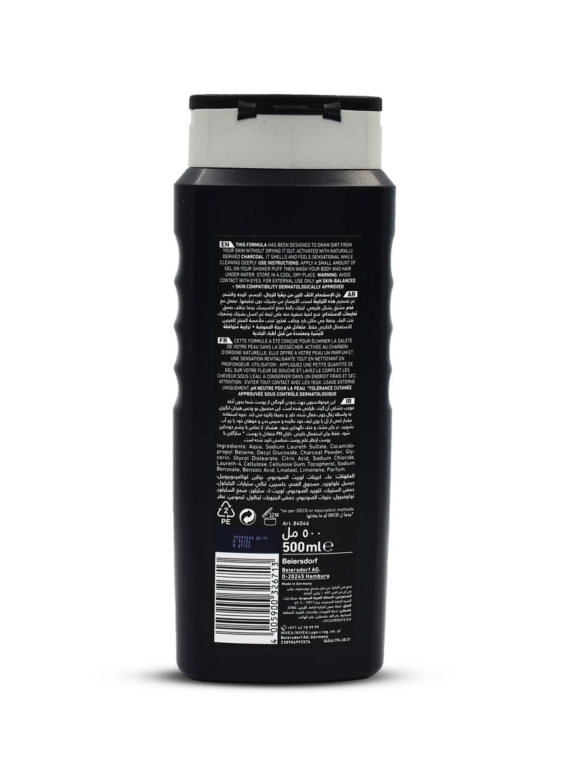 Nivea NIVEA MEN 3in1 Shower Gel, Active Clean Charcoal Woody Scent, 500ml  - Image 2