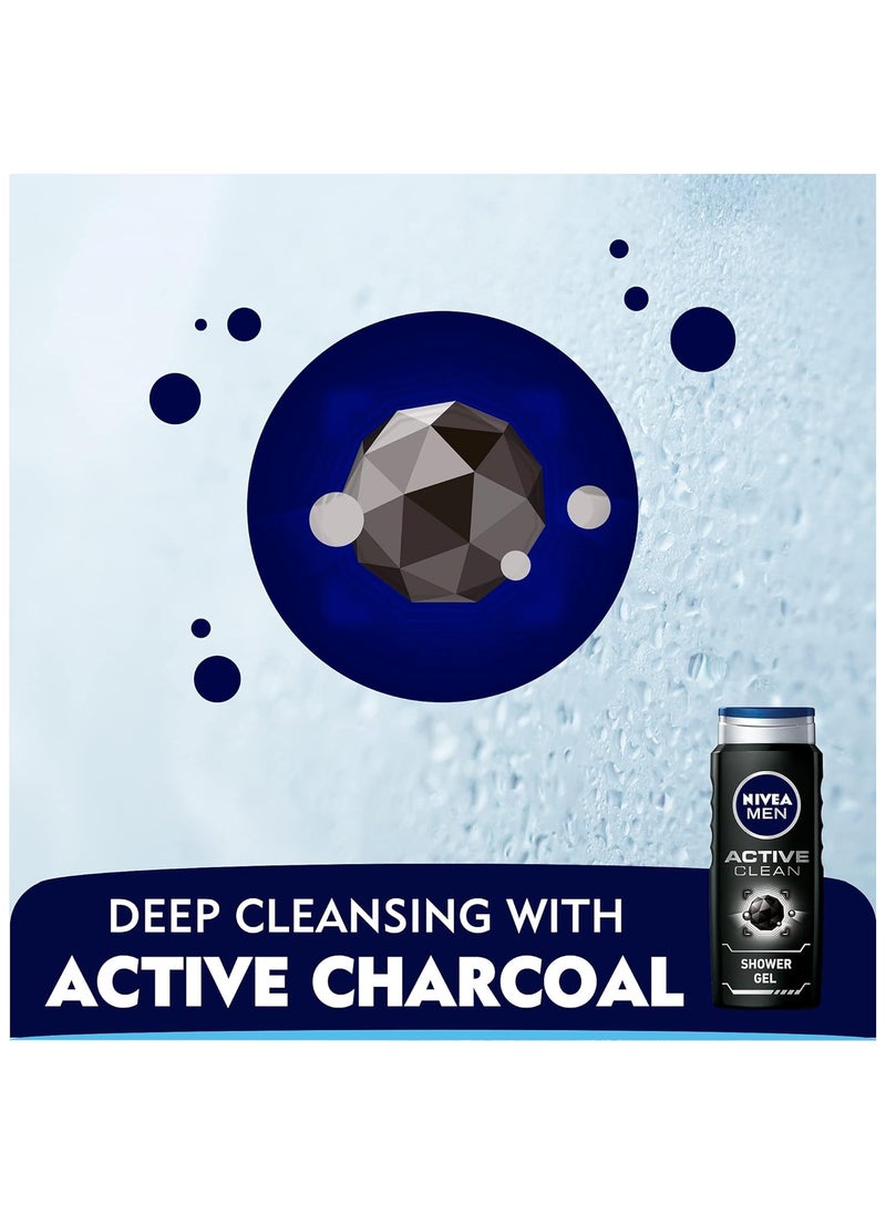 Nivea NIVEA MEN 3in1 Shower Gel, Active Clean Charcoal Woody Scent, 500ml  - Image 4