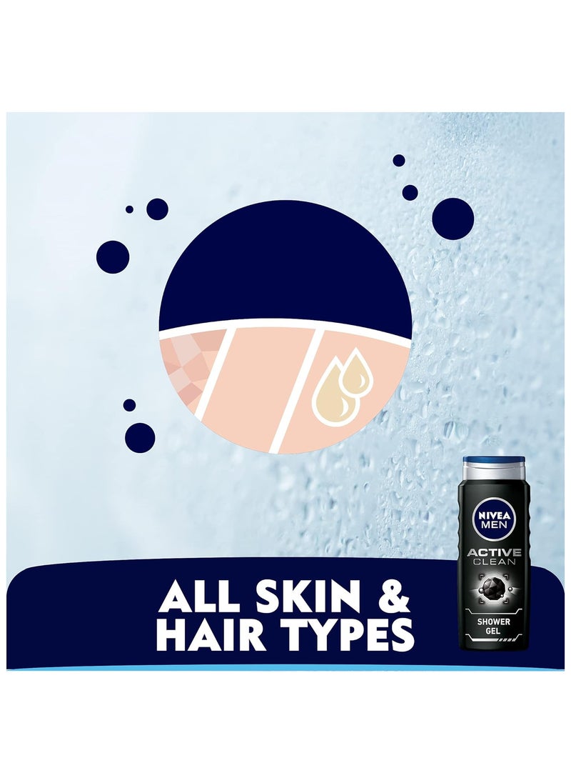 Nivea NIVEA MEN 3in1 Shower Gel, Active Clean Charcoal Woody Scent, 500ml  - Image 5