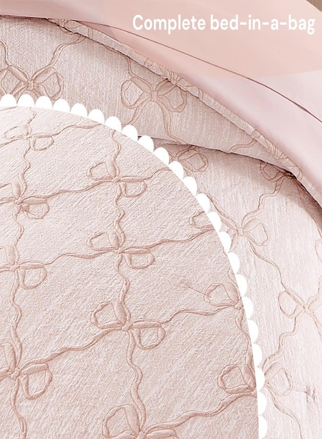 BLOOMHAVEN Twin XL Comforter Set for Girls, 5 Pieces Pink Bow Bedding Set, All Seasons Kids Twin Comforter Set with Sheets, Pillowcase & Sham - Image 5