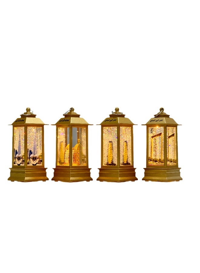 Dubai Landmark LED Lantern Gift Set | 4-Piece Golden Water Light Decor | Burj Khalifa, Burj Al Arab & Dubai Frame | Warm White Light，Dubai souvenir gift set, Dubai landmark light, LED lantern decor, Burj Khalifa lamp, Burj Al Arab souvenir, Dubai Frame, mini water lantern, Arabic décor, Ramadan gift - Image 1