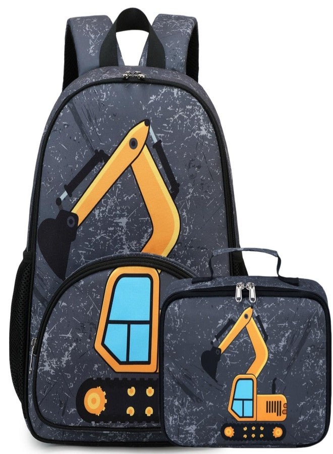 LOIDOU Backpack Boys Girls Preschool Backpacks for Kids School Bags Kindergarten BookBag Set Toddler Backpack with Lunch Box (Truck Gray) - Image 1