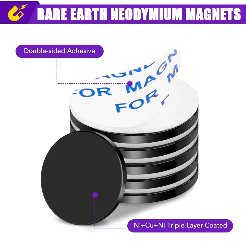 MIKEDE 20 Pack Strong Neodymium Disc Magnets with Double-Sided Adhesive, 1.26 inch D x 0.08 inch H Super Strong Rare Earth Magnet - Image 4