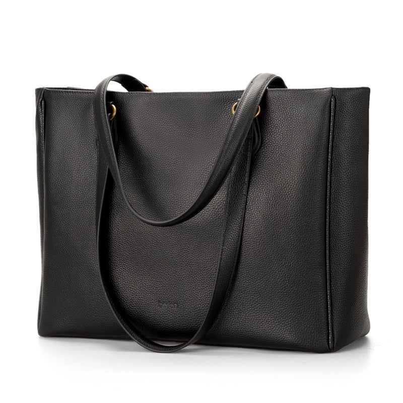 befen Black Genuine Leather Tote Bag for Women Work, Womens Totes Purse Bags Shoulder Purses Satchel Handbags with 15.6" Compartment - Image 1