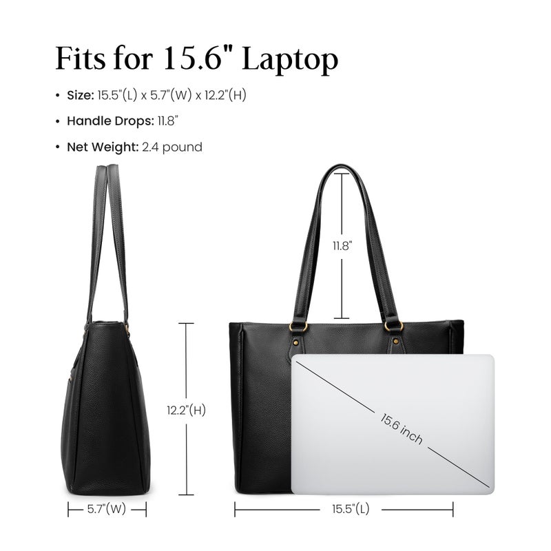 befen Black Genuine Leather Tote Bag for Women Work, Womens Totes Purse Bags Shoulder Purses Satchel Handbags with 15.6" Compartment - Image 5