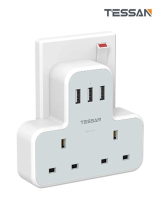 Plug Adapter with 3 USB Plug, TESSAN Double Plug Adaptor Extension Plug, 2 Way Multi Plug Extension with USB Charger Plug, Slim Multiple Plug Socket UK for Kitchen, Office, School Supplies - pzsku/Z8A847C7C72663AC012A8Z/45/_/1715669544/12a6b6ef-c99c-470b-b401-dc6479b86a67
