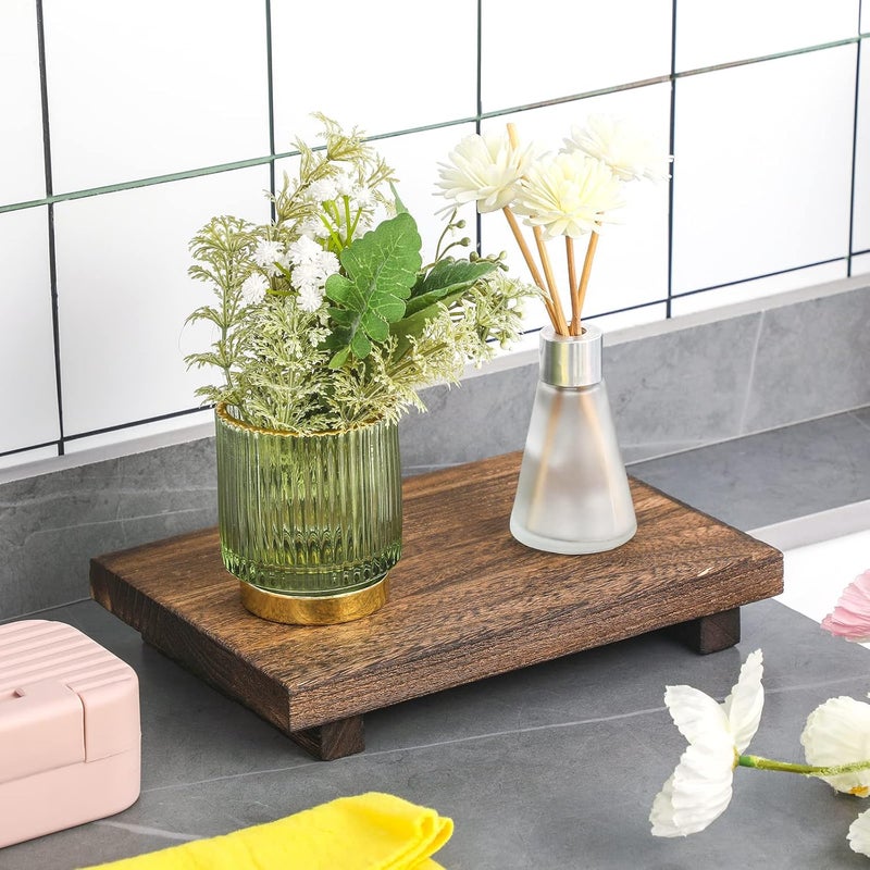 Nuogo Wood Riser Tray Soap, Stand Soap Tray for Kitchen Sink, Wood Pedestal for Kitchen Counter Sink Stand Decorative Rustic Bathroom Dishes for Plant Bottles Candles Display (Brown, 12 x 7 Inch) - Image 2
