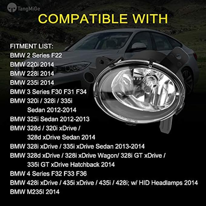 TangMiGe Fog Lights Compatible With 20122014 Bmw 2 Series F22 230I 228I 3 Series F30 F31 F34 320I 328I 328D 330E 330I 335I 340I 4 Series F32 F33 F36 428I 435I 1 Pair Fog Lamps - Image 3