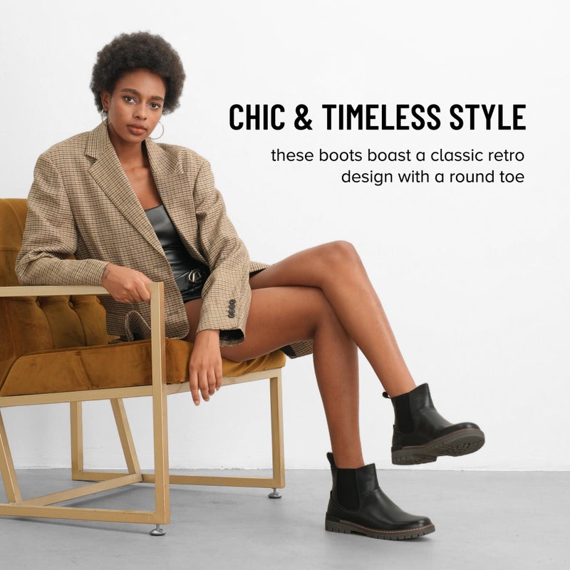 Vepose Women's Black Chelsea Boots, 9519 Platform Chunky Heel Round Toe Ankle Boot, Slip on Short Boots with Elastic Band Size 8(CJY9519 Black 8) - Image 5