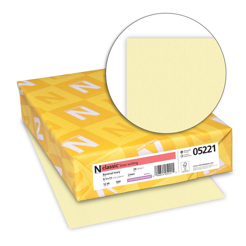 Neenah Paper 05221 Classic Linen Writing Paper, Baronial Ivory, 8-1/2x11, 24-lb., 500 Sheets/Ream, 8 1/2 in X 11 in - Image 2