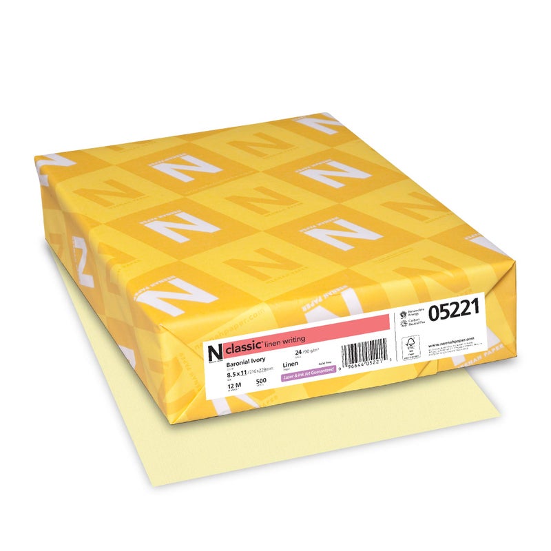 Neenah Paper 05221 Classic Linen Writing Paper, Baronial Ivory, 8-1/2x11, 24-lb., 500 Sheets/Ream, 8 1/2 in X 11 in - Image 1