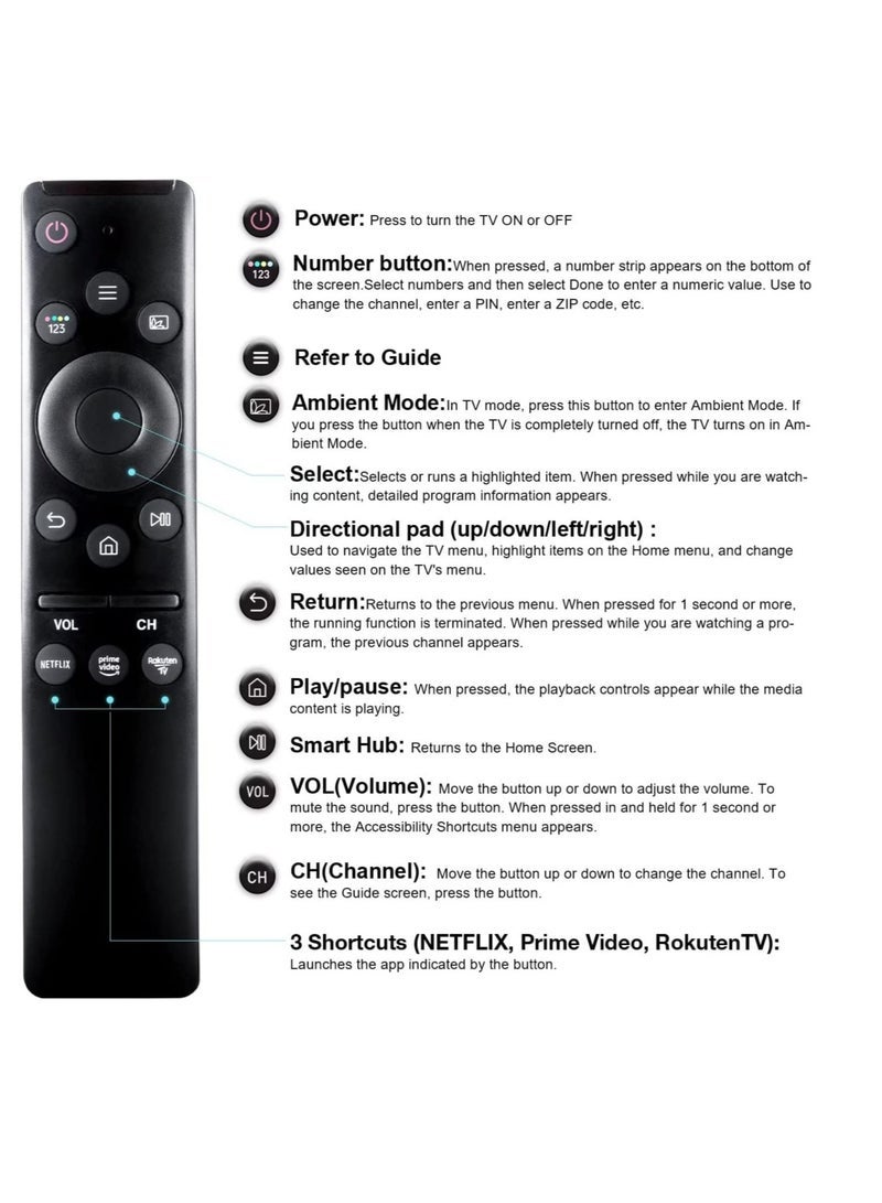 PopZa Universal Remote-Control for Samsung Smart-TV, Remote-Replacement of HDTV 4K UHD Curved QLED and More TVs, with Netflix Prime-Video Buttons - Image 4