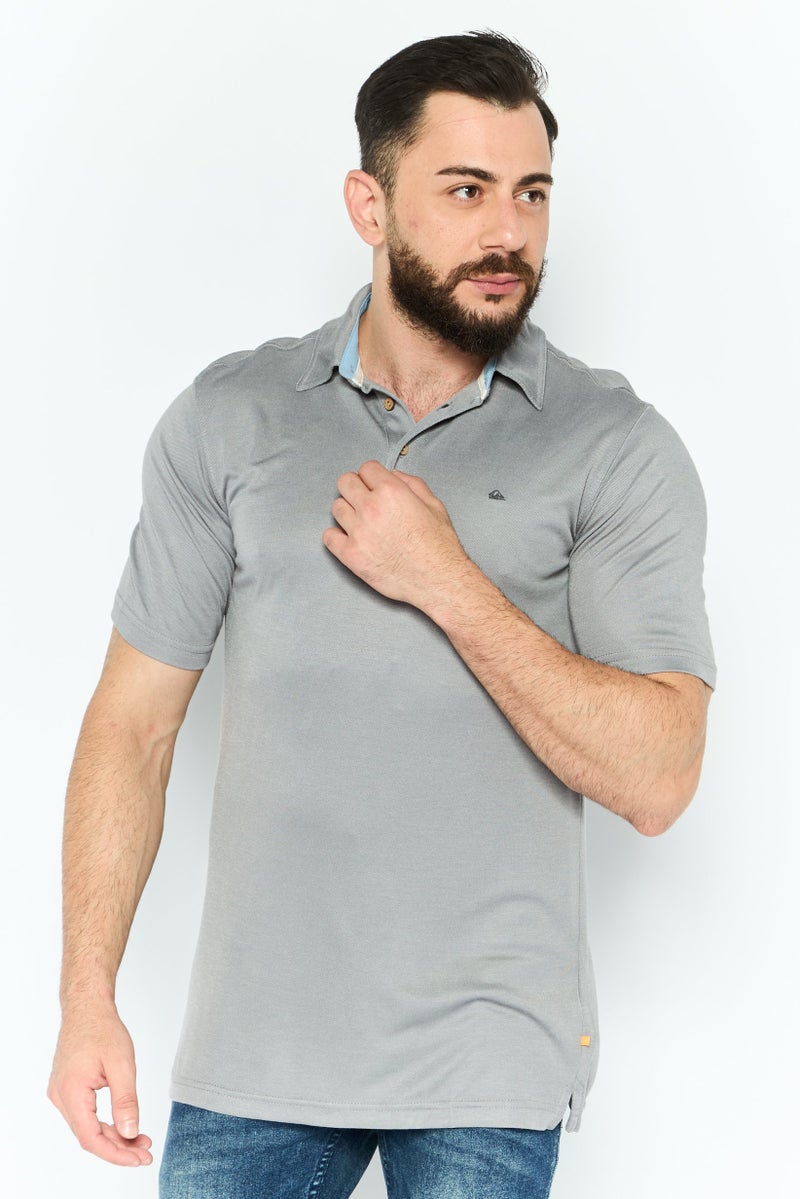 QUIKSILVER Men Regular Fit Solid Short Sleeve Polo Shirt, Grey - Image 1
